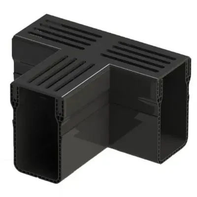 Hauraton E-TEC A15 Eşik Kanal Drenajı T Bağlantısı Siyah Alüminyum Izgaralı