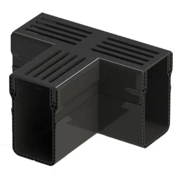 Hauraton E-TEC A15 Eşik Kanal Drenajı T Bağlantısı Siyah Alüminyum Izgaralı