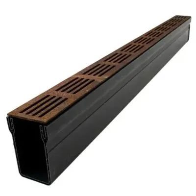 Polydrain A15 Eşik Kanal Drenajı ve Corten Çelik Izgara - 1 m Uzunluk