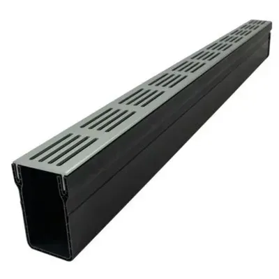 Polydrain A15 Eşik Kanal Drenajı ve Gümüş Alüminyum Izgara - 1 m Uzunluk